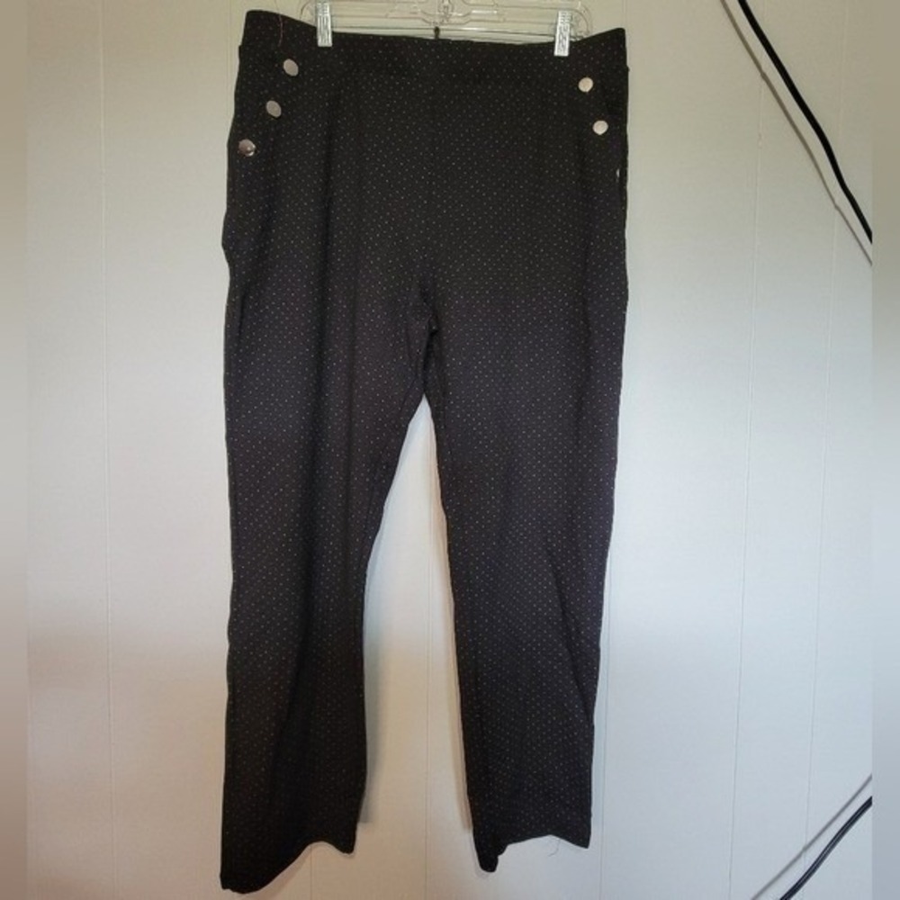 Classic Concepts Black‎ Pindot Sailor Pants Plus Size 2XL Silver Button Trousers